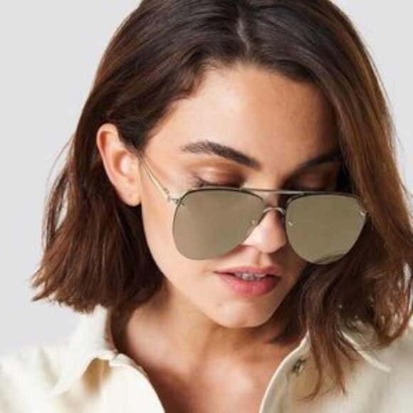 Le Specs The Prince Black Frame Gold Mirror Flat Lens Aviator Sunglasses 57mm - Picture 2 of 13